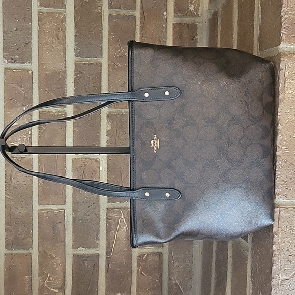 Coach Handbags - Coach Signature Brown Black Monogram City Zip Tote